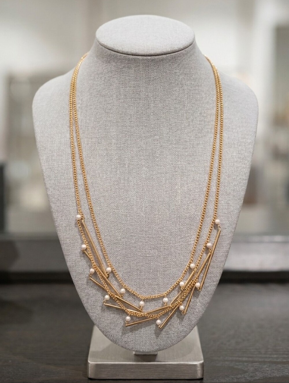 #15 Zoetik Multi-Strand Bar & Pearl Necklace - Gold